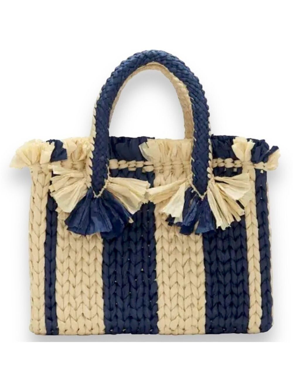 Blue Satchel Emei Straw Paper Satchel in Charcoal Blue Vince Camuto